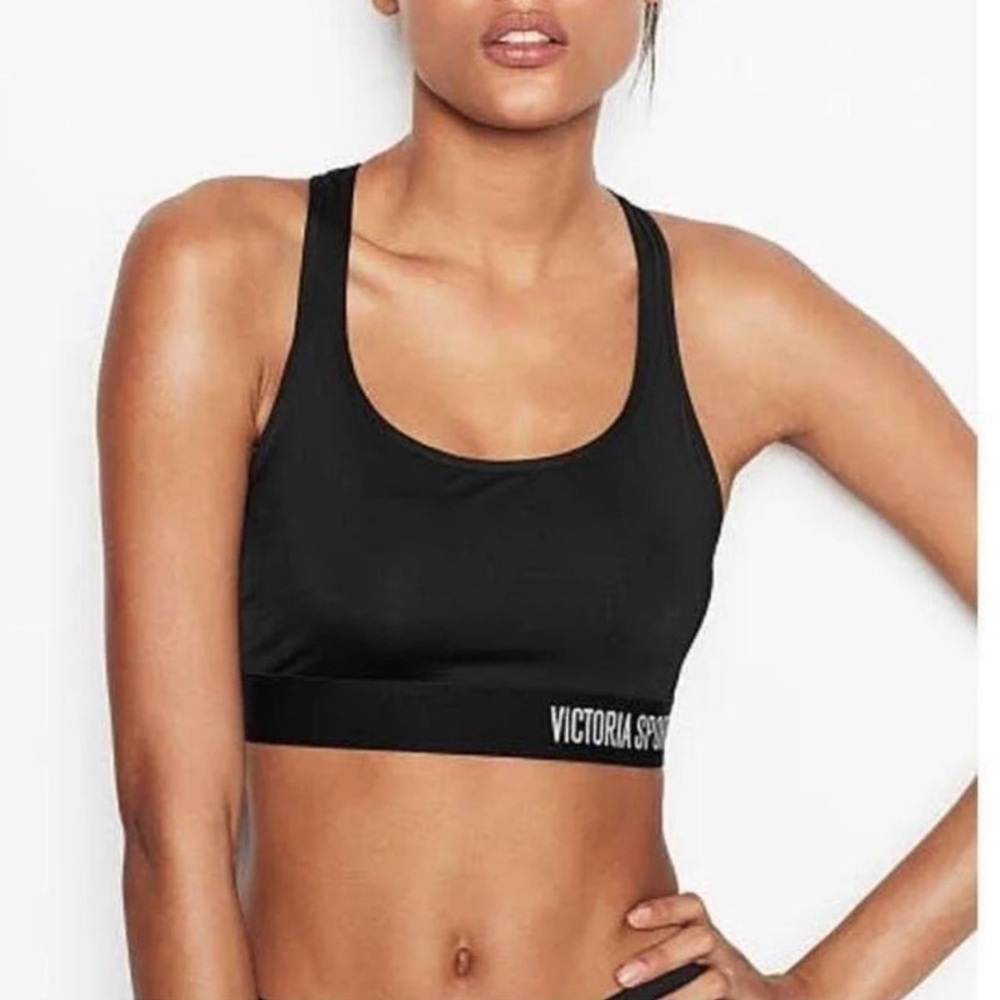 VICTORIA’S SECRET The Player Sports Bra Size Small Charcoal Gray Black Logo